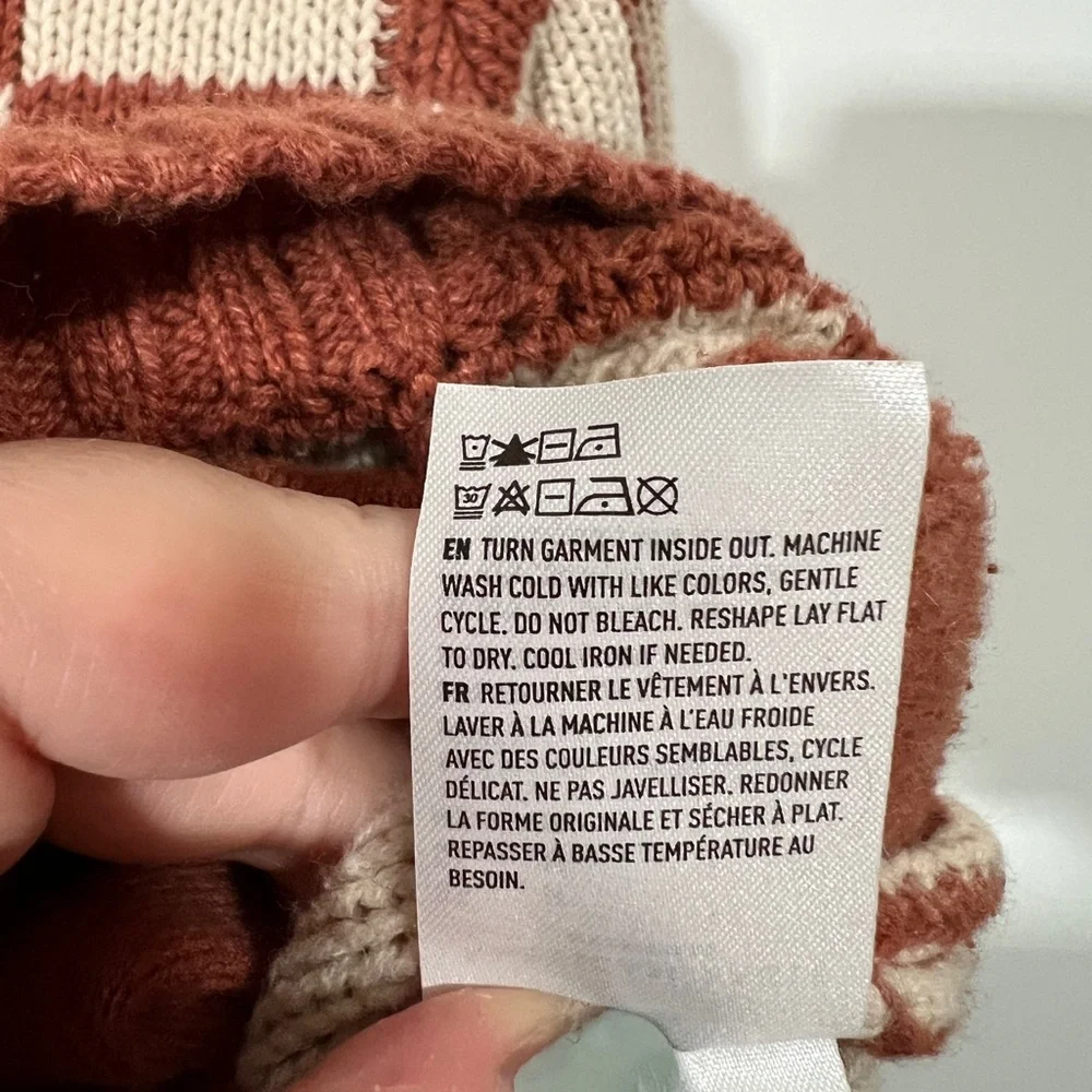 AE Checker Cardigan in Burnt Orange and Cream Size Medium Cotton Blend - Picture 8 of 10